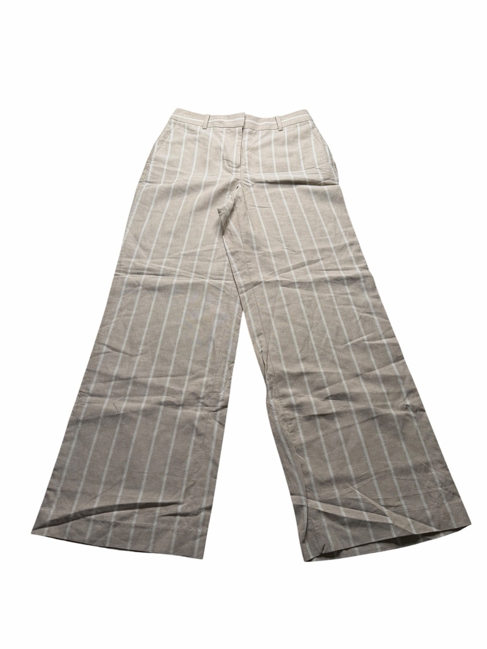 ANN‎ TAYLOR Tan White Striped Wide Leg Linen Blend Pants Women's Size 2P NWT - Picture 2 of 7